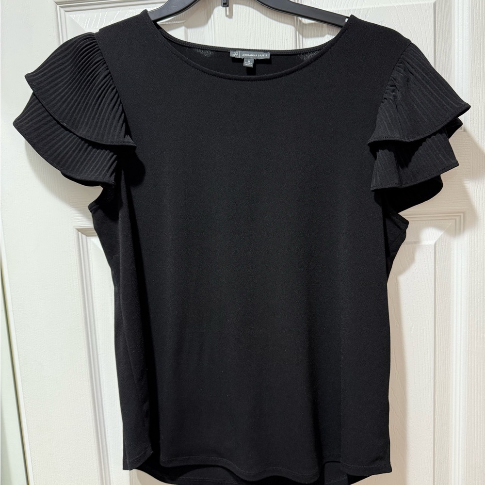 Adrianna Papell Black Ruffled Sleeve Blouse Medium